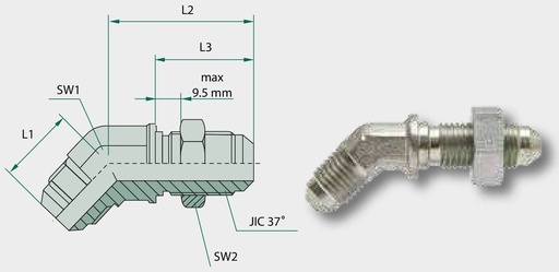 [AMAT3-209024] WA 1.1/16 M-JIC x 1 M-NPT 45° - Winkel Adapter