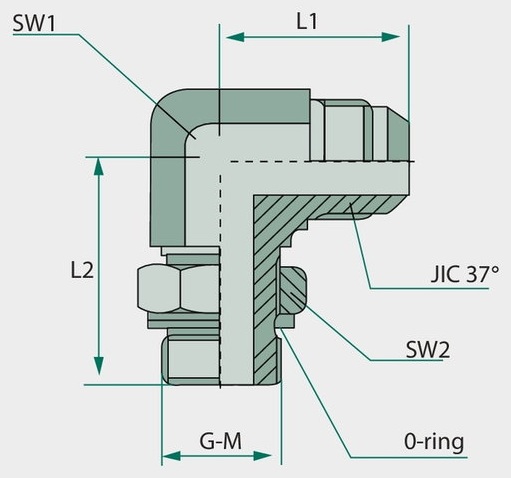 [AMAT3-208486] WAE 1,1/16 M-JIC x M22 M-MET - Adaptor unghiular reglabil