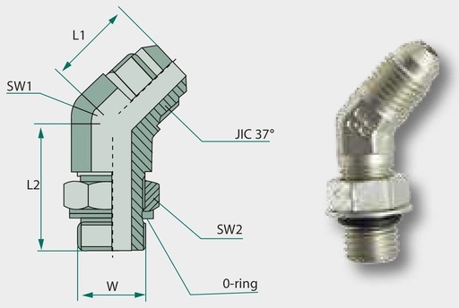 [AMAT3-209407] WAE 1.1/16 M-JIC x 7/8 M-UNF 45° - Adaptor unghiular reglabil
