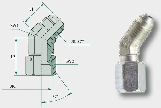 [AMAT3-209427] WAE 1.1/16 M-JIC x 1 5/16-12 M-UNF - Adaptor unghiular reglabil
