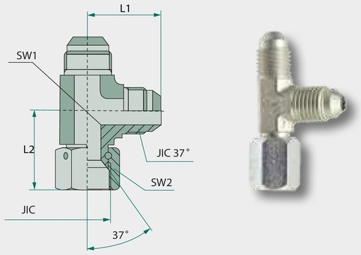 [AMAT3-209518] TAE 1 7/8-12 M-M JIC x 1 7/8-12 M-UNF - Adaptor tip T reglabil