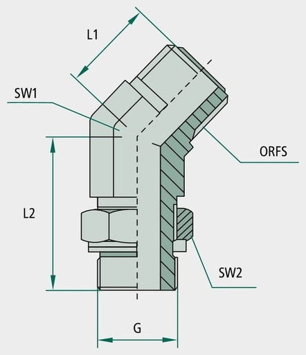 [AMAT3-209669] WAE 13/16-12 M-ORFS x 1/2 M-BSP 45° - Adaptor unghiular perete despărţitor