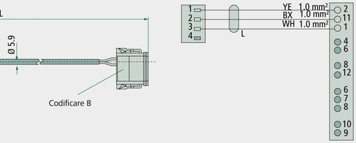 [AMAT3-213464] KNORR Bremse Cablu In-Out L1 = semnal viteza - Speed Pulse/RtR oder Liftachssteuerung (AUXIO 1) L2 = pentru alimentare l