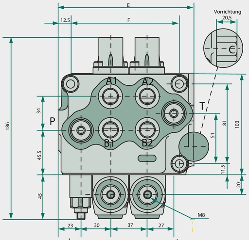 [AMAT3-220488] Walvoil Distribuitor hidraulic SD5-1-P-18L-AET Walvoil 4/3-Wege, 1 x doppeltwirkend (A-B geschlossen / Federrückstellung