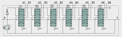 [AMAT3-221065] Supapa Z50 5x DE 4/3 căi, 5 x cu dubla actiune, sectiunile 1+2 si 4+5 cu levier in cruce incorporat