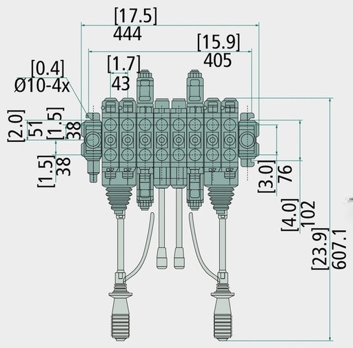 [AMAT3-221109] 8ZC70/N2Supapă utilaje forestiere 12V DC 8 secțiuni cu actionare dubla, 6 x manual și 2x electric (12V pornit / oprit), 
