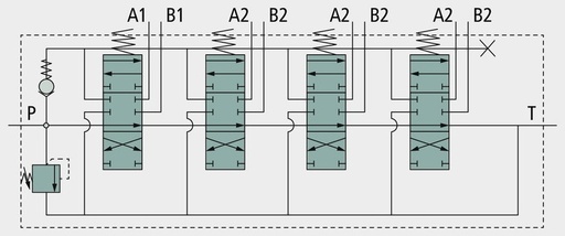 [AMAT3-221113] Distribuitor hidraulic P120 3x cu dublu efect (A-B inchis / arc de revenire) - (A-B închis / arc de revenire)