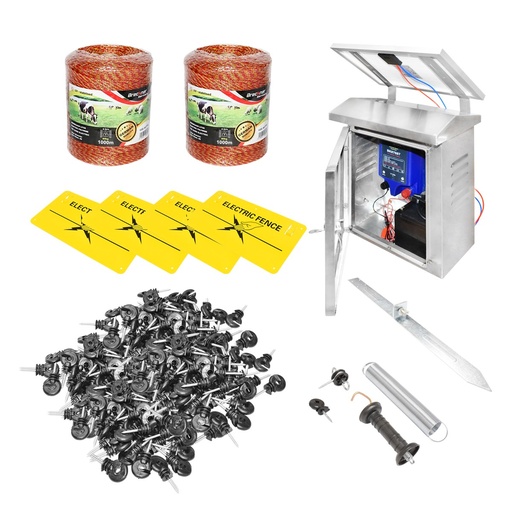[AMAT6-104739] Kit complet gard electric 12V, 2 Joule, panou solar 10W, lungime fir 2000m, 200 izolatori, kit poarta si placute avertizare