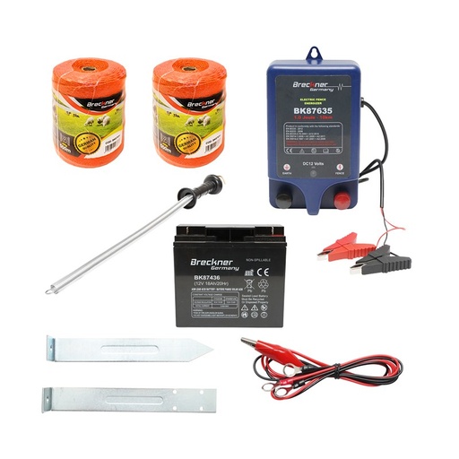 [AMAT6-105447] Kit complet gard electric 12V, 1 Joule, baterie 12V/17 Ah, lungime fir 1000m, 100 izolatori, kit poarta