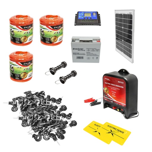 [AMAT6-105450] Kit complet gard electric 12V 4 Joule, lungime fir 1500m, panou solar 20W, baterie 12V/17Ah, 200 izolatori si maner poarta
