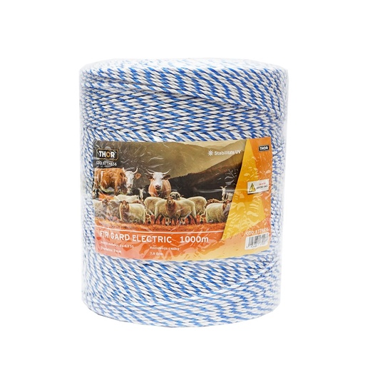 [AMAT6-107147] Rola fir alb-albastru fi 3mm insertie metalica 3x0.2mm SS, rezistenta 7.8 Ohm/m, 1000m gard electric Thor