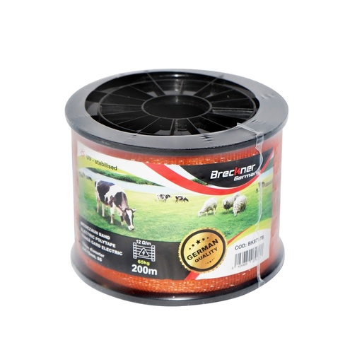 [AMAT6-107151] Rola banda portocaliu 10mm insertie metalica 4x0.15mm SS, rezistenta 12 Ohm/m, 200m gard electric