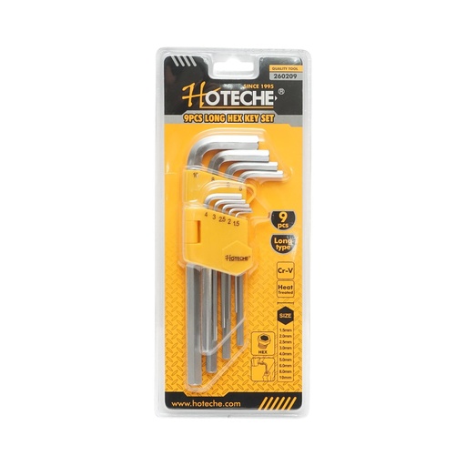 [AMAT6-107186] Set 9 chei imbus hexagonale lungi 1.5-10mm Cr-V Hoteche