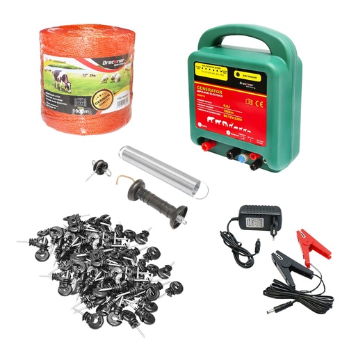 [AMAT6-107649] Kit complet gard electric 12/220V 6.5 Joule lungime fir 1000m, 100 izolatori Britmann