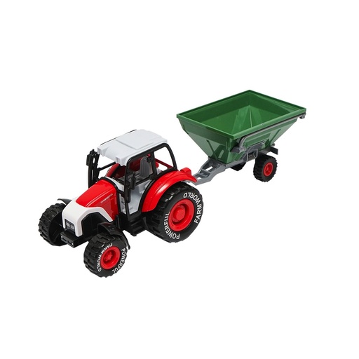 [AMAT6-103063] Jucarie tractor rosu cu remorca FARMWORLD verde