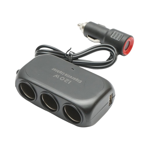 [AMAT6-109212] Adaptor bricheta auto tripla 12/24V cu 2 porturi USB 5V/2100mA negru