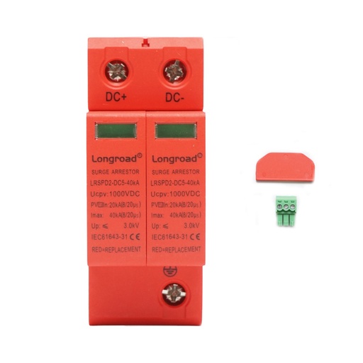[AMAT6-113813] Descarcator supratensiune cu semnalizare sisteme fotovoltaice DC 2P tip C 1000VDC LRSPD2-DC5-40KA Longroad