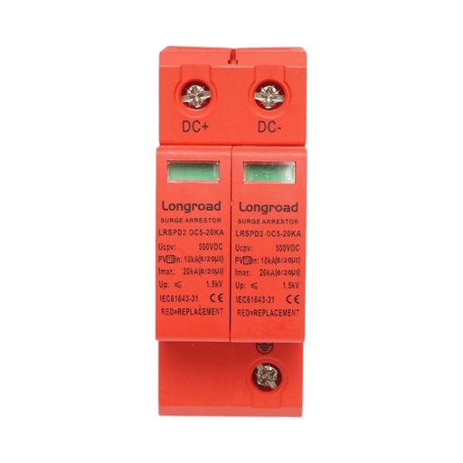 [AMAT6-114329] Descarcator supratensiune cu semnalizare sisteme fotovoltaice DC 2P tip C 500VDC LRSPD2-DC5-20KA Longroad