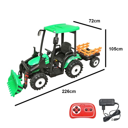 [AMAT6-114567] Tractor cu remorca electric pentru copii cu baterie 12V/10Ah si telecomanda JS3158B verde