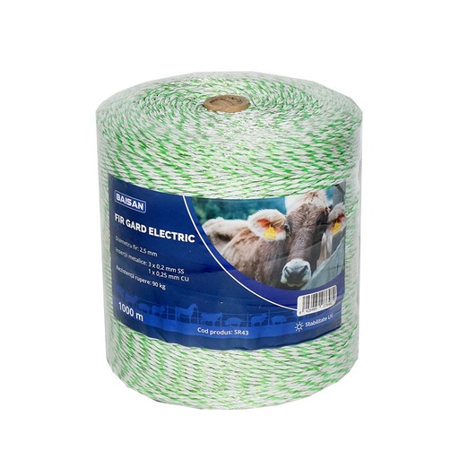 [AMAT6-115147] Rola fir verde fluorescent-alb fi 2.5mm 3x0.2mm SS, 1x0.25mm Cu, 1000m gard electric Baisan