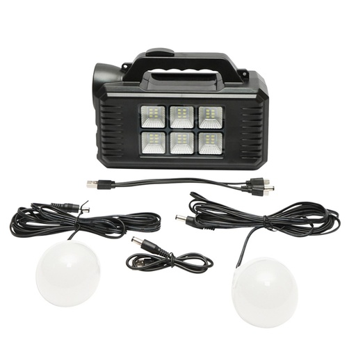 [AMAT6-115375] Kit iluminat portabil LED cu 2 becuri/proiector, panou solar si baterie 4000 mAh pentru pescuit camping GD-8077