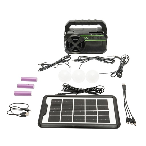 [AMAT6-115377] Kit iluminat portabil LED cu 3 becuri/proiector, panou solar radio FM si baterie 4500 mAhH pentru pescuit camping GD-8081FM