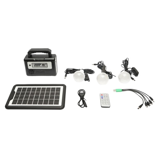 [AMAT6-115378] Kit iluminat portabil LED cu 3 becuri/proiector, panou solar radio FM, MP3 si baterie 4500 mAhH pentru pescuit camping GD-8028COB