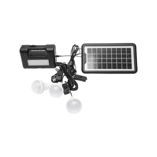 [AMAT6-115427] Kit iluminat portabil LED cu 3 becuri/proiector, panou solar si baterie 6V, 4.5Ah pentru pescuit camping GD-8017