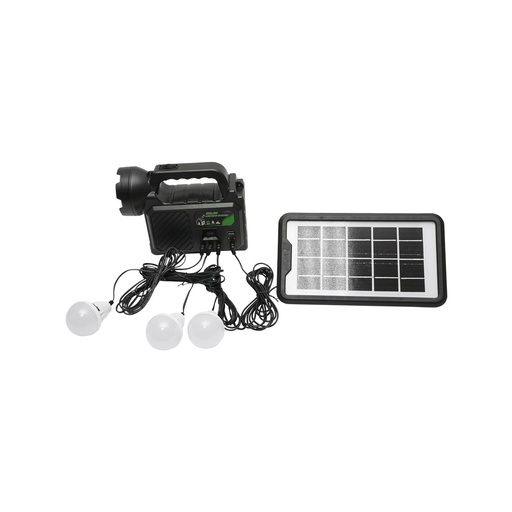 [AMAT6-115430] Kit iluminat portabil LED cu 3 becuri/proiector, panou solar si baterie 3.7V, 5500Ah pentru pescuit camping GD-P30