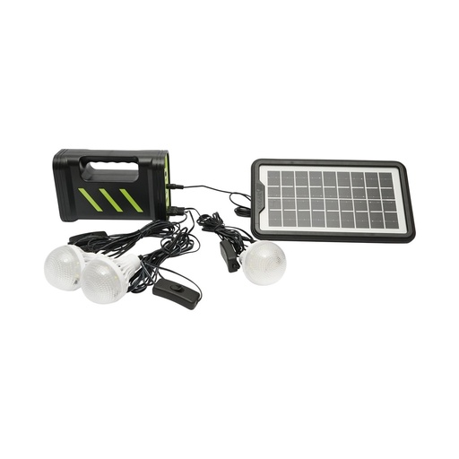 [AMAT6-115431] Kit iluminat portabil LED cu 3 becuri/proiector, panou solar si baterie 6V, 4.5Ah pentru pescuit camping GD-12