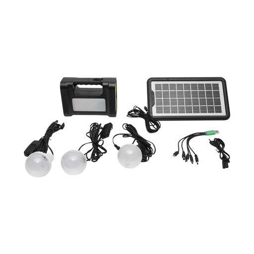 [AMAT6-115432] Kit iluminat portabil LED cu 3 becuri/proiector, panou solar si baterie 6V, 4.5Ah pentru pescuit camping GD-17