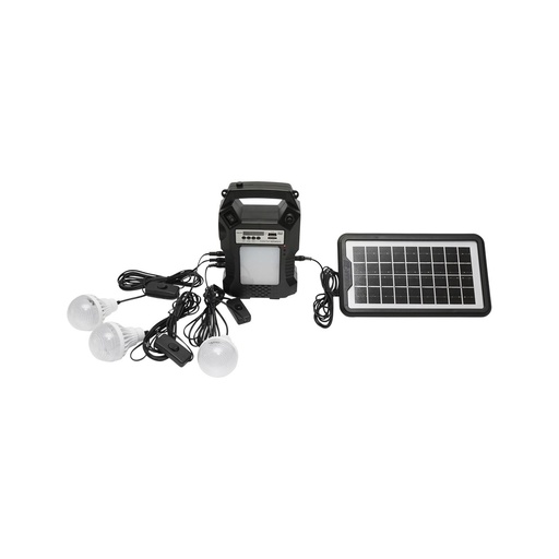 [AMAT6-115439] Kit iluminat portabil LED cu 3 becuri/proiector, radio FM, telecomanda panou solar si baterie 6V, 3 Ah pentru pescuit camping GD-8060