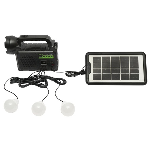 [AMAT6-115452] Kit iluminat portabil LED cu 3 becuri/proiector, radio FM, MP3, panou solar si baterie 3.7V, 4500 mAh pentru pescuit camping GD-P30FM