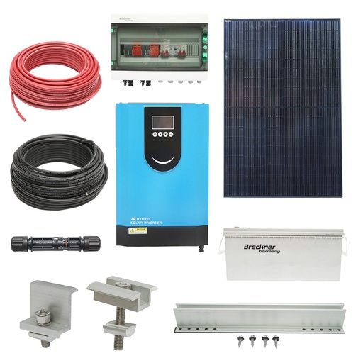 [AMAT6-116660] Sistem solar fotovoltaic 5KW. cu invertor 6.2KW Hybrid, OFF-GRID 220V, panouri LONGI 410W si baterii de 200AH cu sistem prinderi acoperis tabla