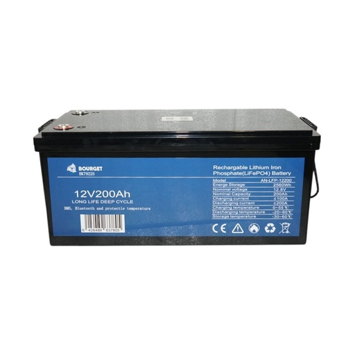 [AMAT6-117827] Baterie Li-ion LiFePO4 12.8V, 200Ah (deep cycle) cu BMS, Bluetooth si protectie temperatura IP54 Bourget