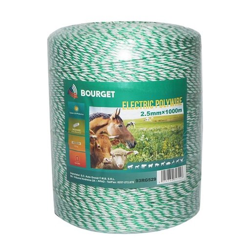 [AMAT6-118268] Rola fir verde fluorescent-alb fi 2.5mm 3x0.2mm SS, 1x0.25mm Cu, 1000m gard electric Bourget