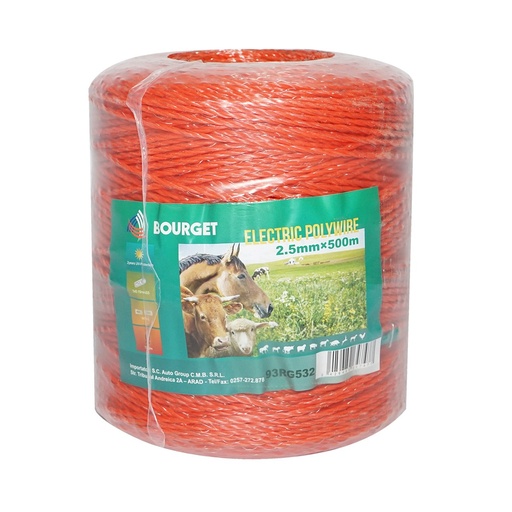 [AMAT6-118271] Rola fir portocalie fi 2.5mm 3x0.15mm SS, 500m gard electric, rezistenta 15 Ohm Bourget