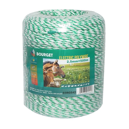 [AMAT6-118280] Rola fir alb-verde fi 2.5mm 4x0.2mm SS, 500m gard electric, rezistenta 7 Ohm Bourget