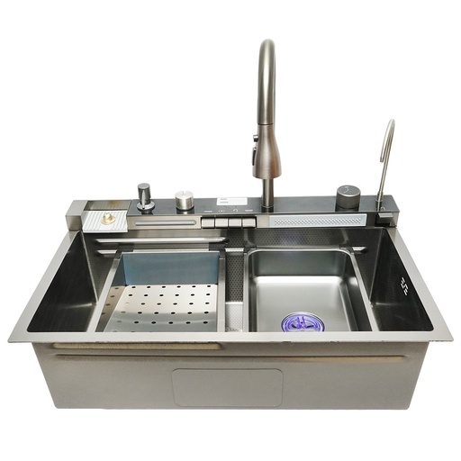 [AMAT6-118937] Chiuveta bucatarie multifunctionala din otel inoxidabil cu 2 cascade, afisaj digital temperatura, functie cascada, dozator sapun, spalator pahare, scurgator, tava, tocator si