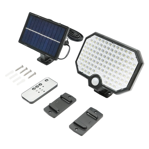 [AMAT6-119134] Lampa solara LED 450lm cu panou solar 1.65W/5.5V, baterie 3.7V/1.8 Ah, telecomanda, cablu 5m si senzor crepuscular IP44