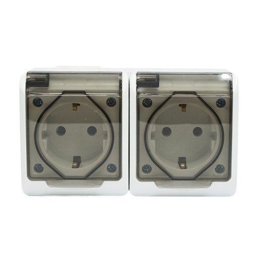 [AMAT6-119575] Priza dubla aplicata PT 16A, 250V contact de protectie si capac transparent IP44