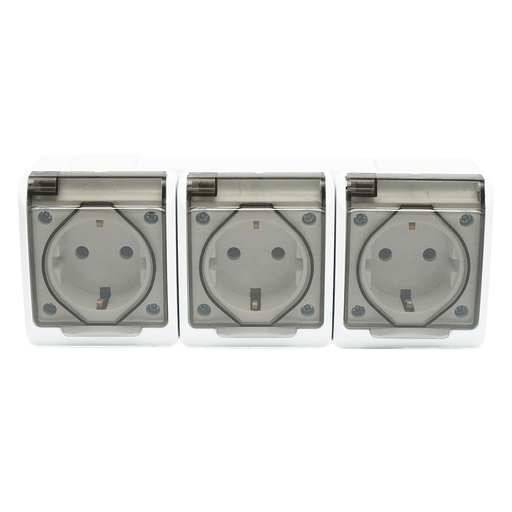 [AMAT6-119576] Priza tripla aplicata PT 16A, 250V contact de protectie si capac transparent IP44