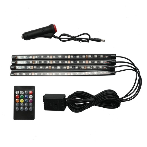 [AMAT6-119655] Banda LED lumini ambientale auto 12V, 9W cu telecomanda, control muzical 4x26.7cm RGB