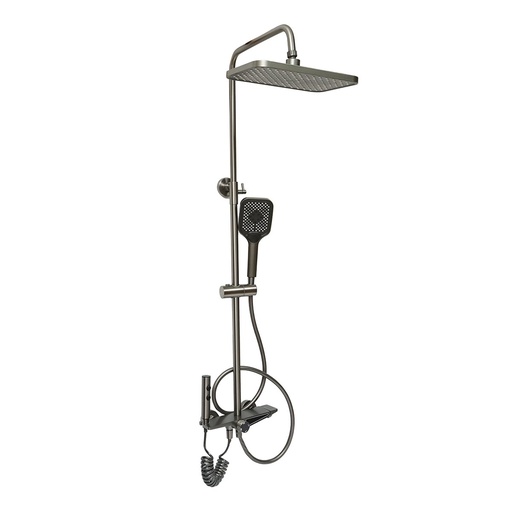 [AMAT6-120573] Set dus multifunctional cu termostat, afisaj digital temperatura apa, 4 functii de curgere a apei, pipa cada, dus dreptunghiular, dus de mana, dus bideu, gri