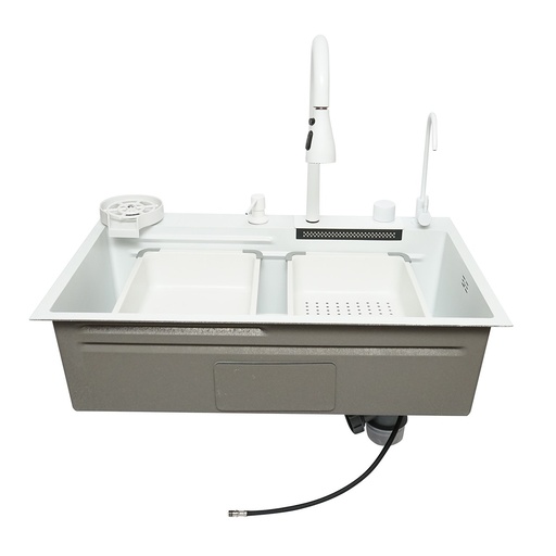 [AMAT6-120625] Chiuveta bucatarie multifunctionala din otel inoxidabil cu doua baterii, functie cascada, spalator pahare, dozator sapun, scurgator, tava, tocator si accesorii scurgere incluse,