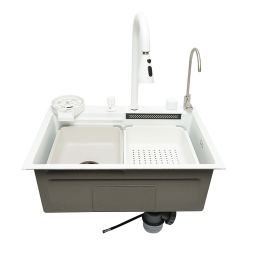 [AMAT6-120624] Chiuveta bucatarie multifunctionala din otel inoxidabil cu doua baterii, functie cascada, spalator pahare, dozator sapun, scurgator, tava, tocator si accesorii scurgere incluse,