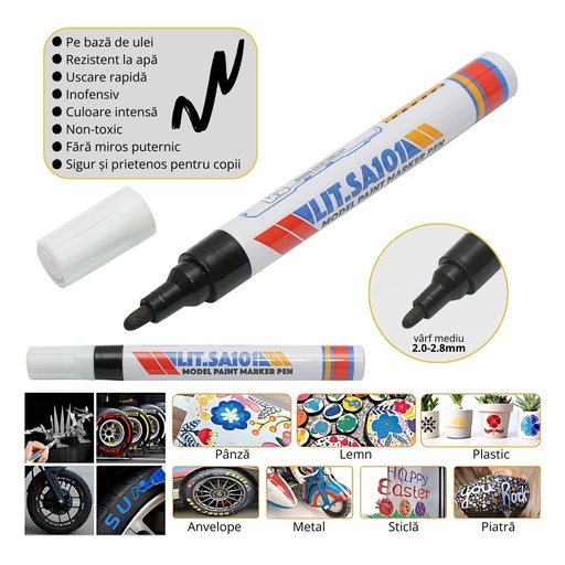 [AMAT6-120960] SET 12 buc. Marker vopsea negru pe baza de ulei, impermeabil, uscare rapida