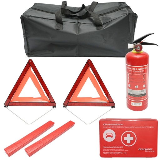 [AMAT6-120977] Kit siguranta auto, pachet legislativ obligatoriu de prim ajutor, trusa medicala, stingator, 2 triunghiuri