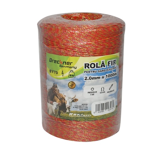 [AMAT6-121245] Rola fir galben-rosu fi 2mm, 6x0.15mm SS inox, 5.5 Ohm/m 1000m gard electric
