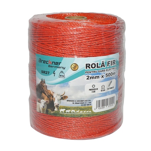 [AMAT6-121257] Rola fir portocaliu fi 2mm, 3x0.15mm SS inox, 15 Ohm/m 500m gard electric